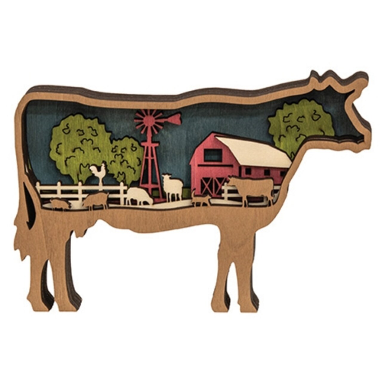 Farm Scene Wooden Table Decor Set of 2, Cutout Country Style Shelf Sitters